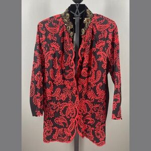 NEW Chicos Jacket Womens Small petite black red paisley floral blazer